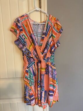 Savanna Jane Orange Multi Mixed-Print V-Neck Mini Dress